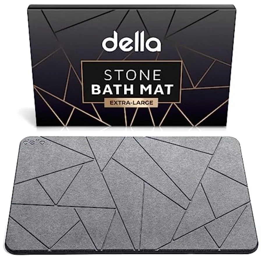 

Premium Stone Bath Mat for Bathroom Floor - Extra-Large Triangle Shape Quick Drying Diatomite Material Modern Super Absorbent W