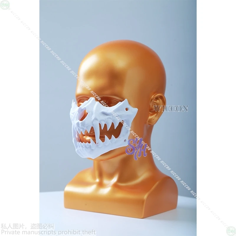 毛皮の着ぐるみコスプレスカルアニメ 3D ポリ乳酸 4 色ハロウィンメッシュマスク二層ホラー牙スカルマスクアクセサリー