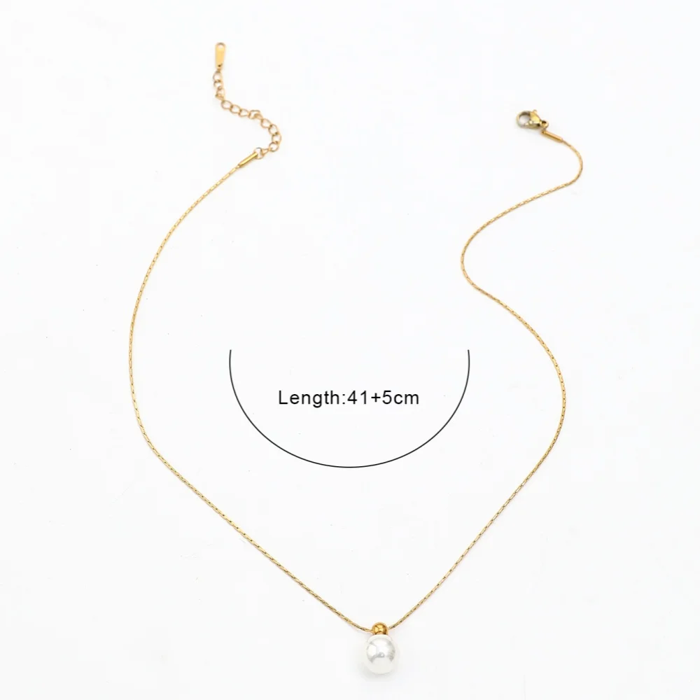 Fashionable Minimalist Stainless Steel Faux Pearl Pendant Necklace Suitable for Women