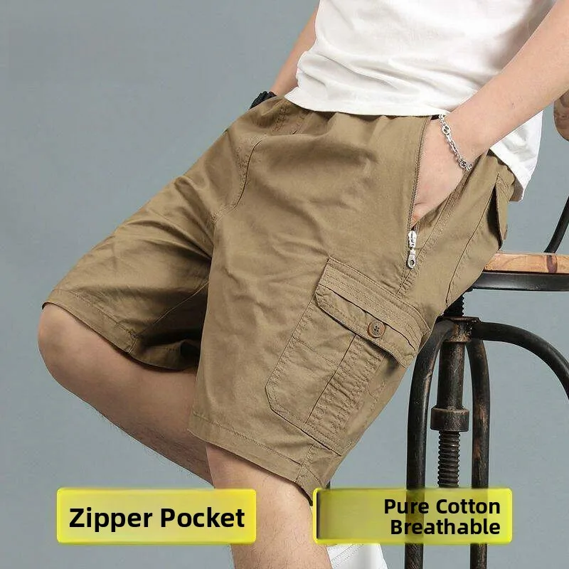 

Pure Cotton ort orts for Middle-Aged Men Summer Casual Loose Fit Five-Quarter Length Workwear Comfortable Breathable Men'...