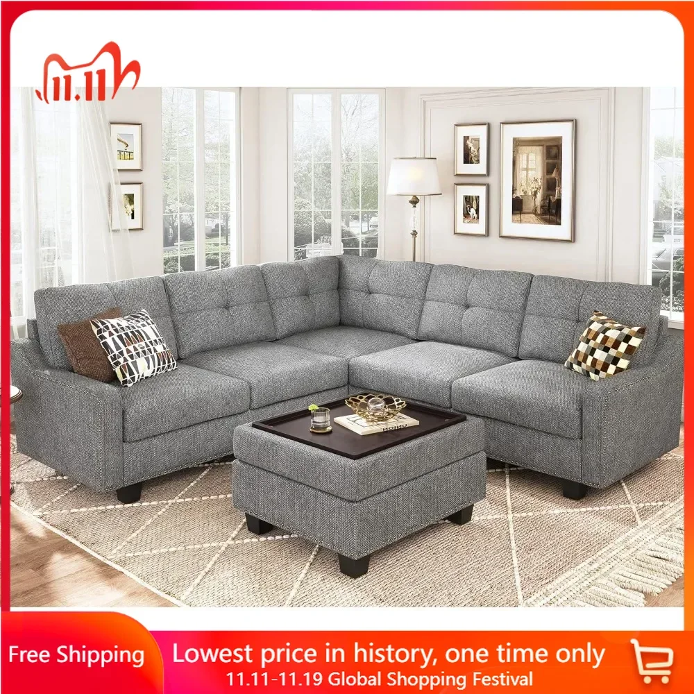 Convertible Sectional Sofa with Storage Ottoman L Shaped Couch for Small Apartment Reversible Sectional Sofa for Living Room