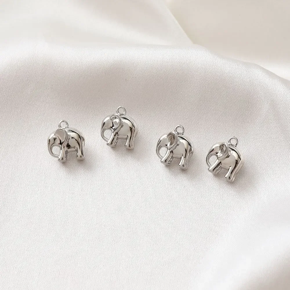 4PCS 14k Gold Plated Solid Elephant Necklace Pendant DIY Earrings Jewelry Findings Making Supplies Components Copper Accessories