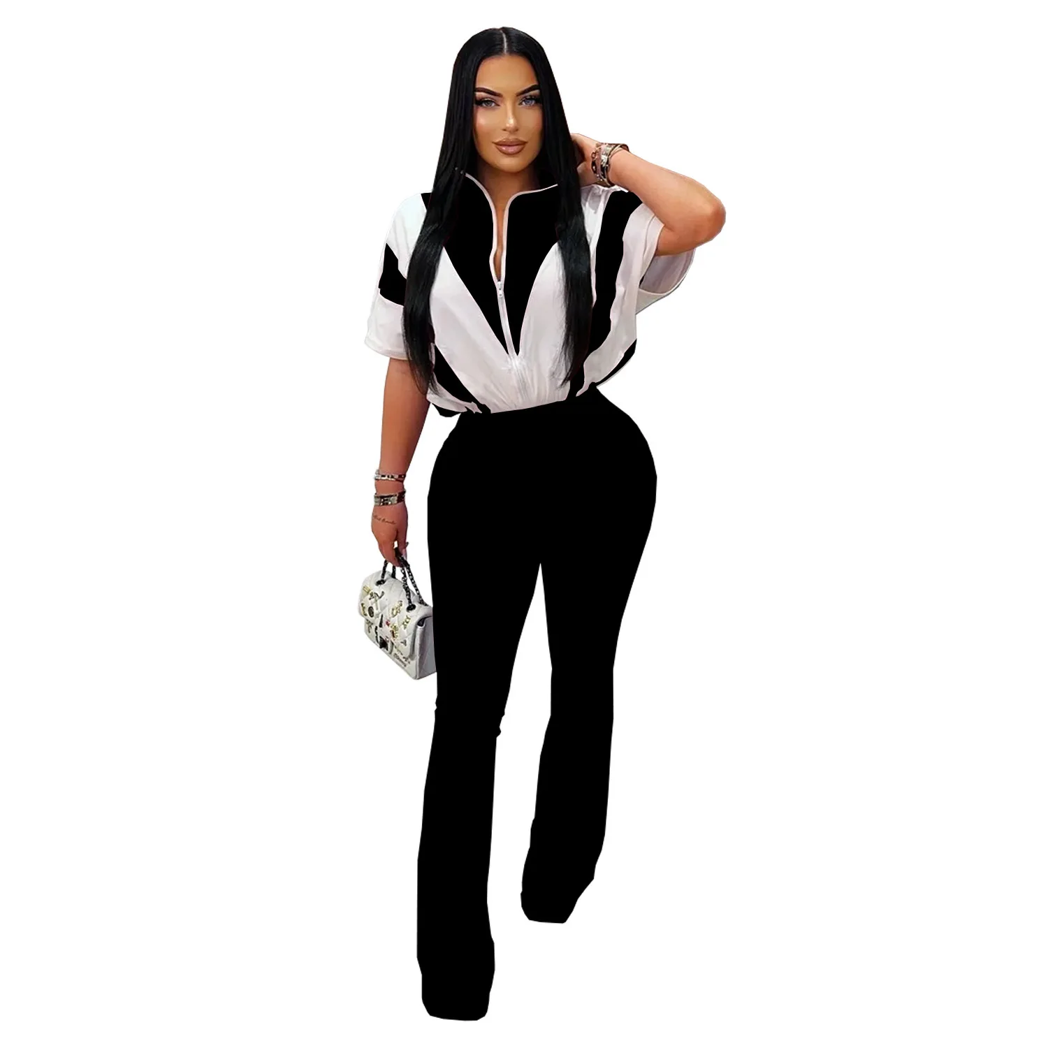 

C7306 Fashion Women's Casual Slimming Sports Short Sleeve Pants Two Piece Set