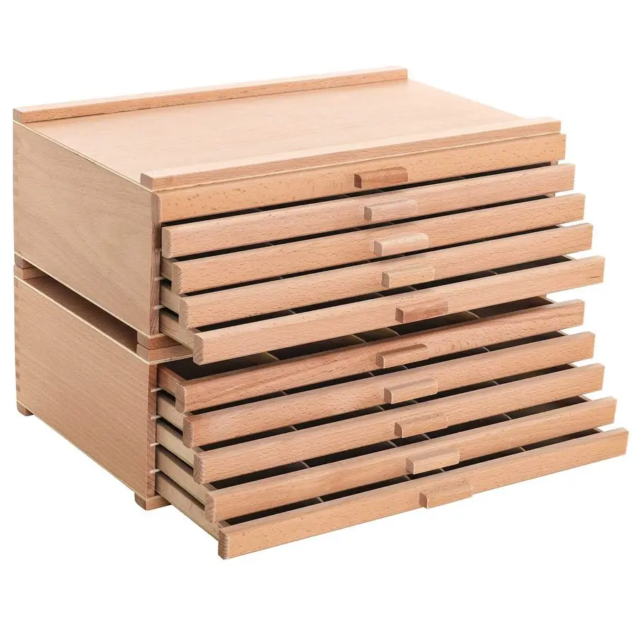 

10Drawer Artist Tool Supply Box with 5 Compartments per Drawer Hardwood Art Box for Artist Supplies, Brushes, Pencils, Erasers,