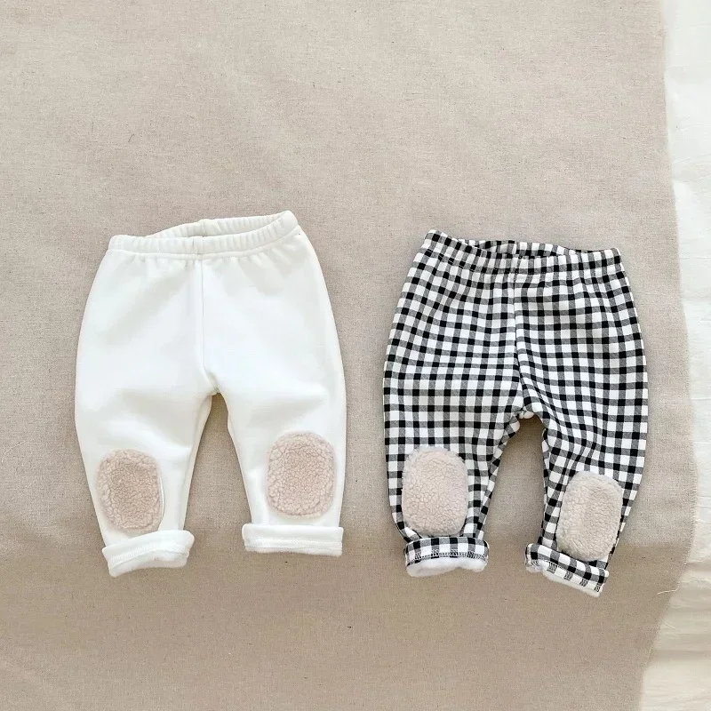 

2023 Winter Baby Pant For 0-3Years Newborn Boy Girl Elastic Waist Korea Style Fleece Thicken Warm Trouser Casual Bottom Clothes