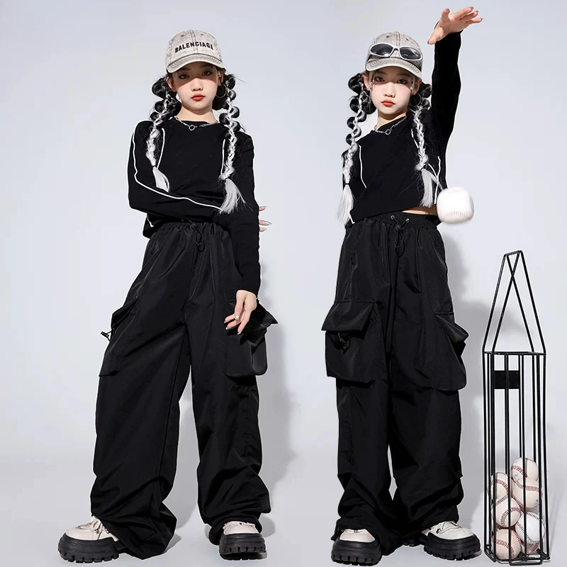Neue Mädchen Hip Hop Mode K-pop Kostüm Schwarz Top Street Dance Cargo Hosen Gruppe Streetwear Outfits Jazz Mädchen Gruppe kleidung Sets