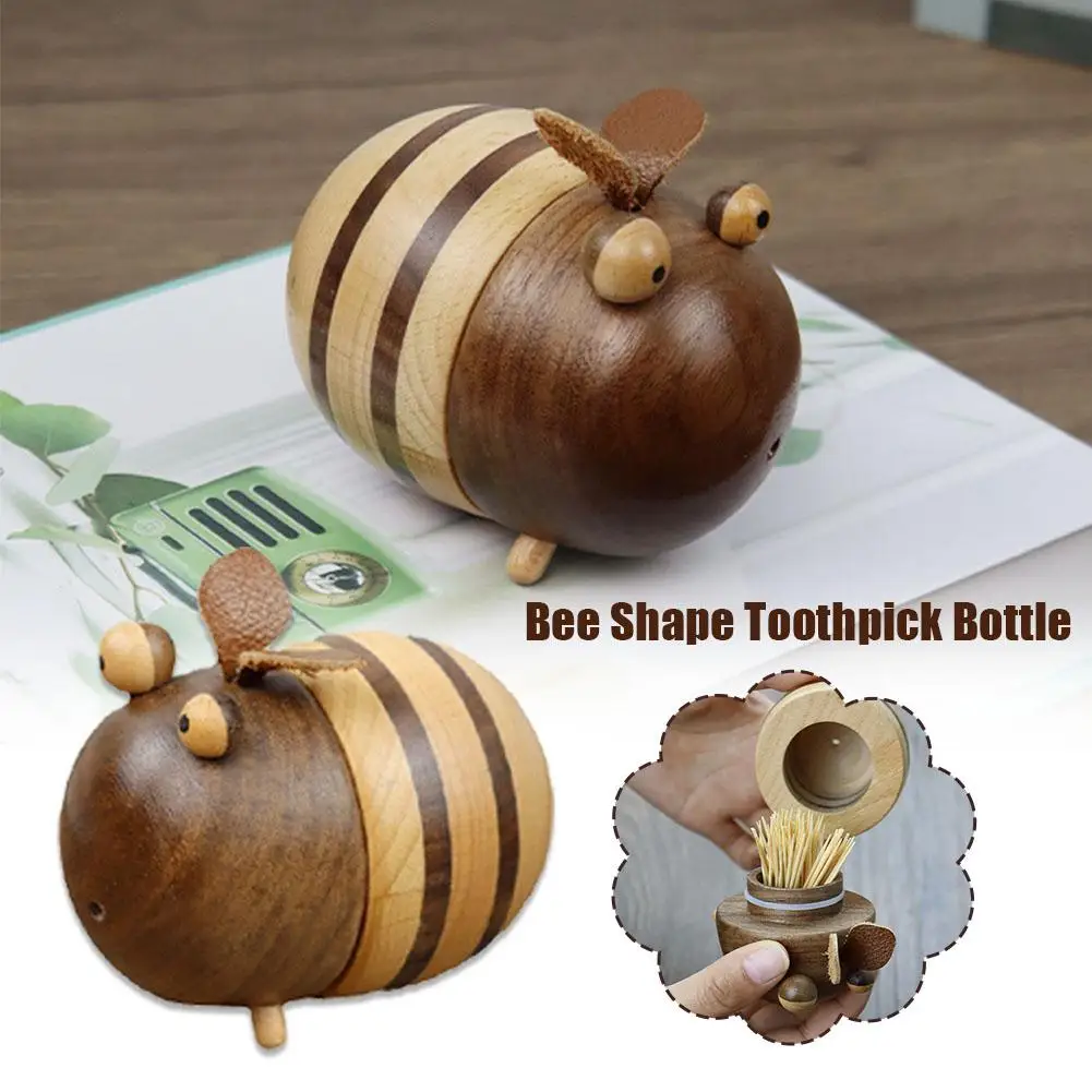 

Wooden Bee Shape Toothpick Box Toothpick Holder Large Dining Decor Table Storing Bottle Home Capacity Cute Kitchen Toothpic L0n0