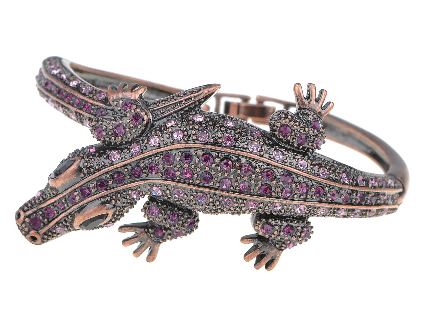 Copper Tone Amethyst Colored Rhinestones Alligator Crocodile Bangle Bracelet