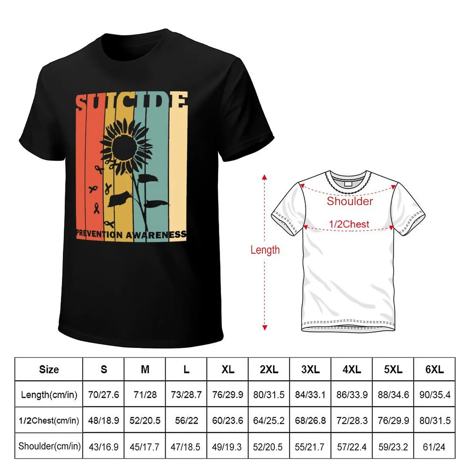 Suicide Prevention Awareness Retro Vintage Sunflower T-Shirt Plus Size Loose Short Sleeve Top