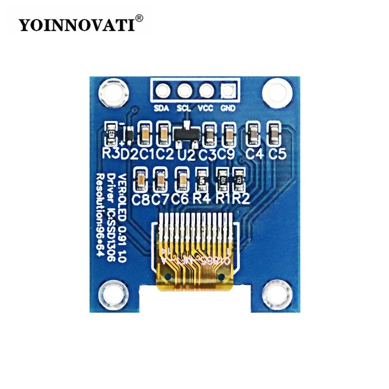 0.91-inch OLED Display Module SSD1306, 96x64 Small Screen, Dual-Color Blue/White, I2C Interface 4-Pin LCD Module for Arduino