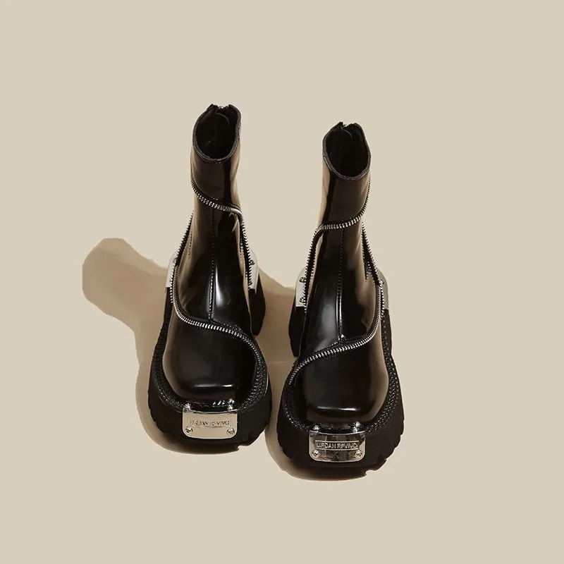 

Женские ботинки челси на платформе, весна 2021, новые ботинки челси в британском стиле с квадратным носком, функциональные металлические ботинки в стиле ретро