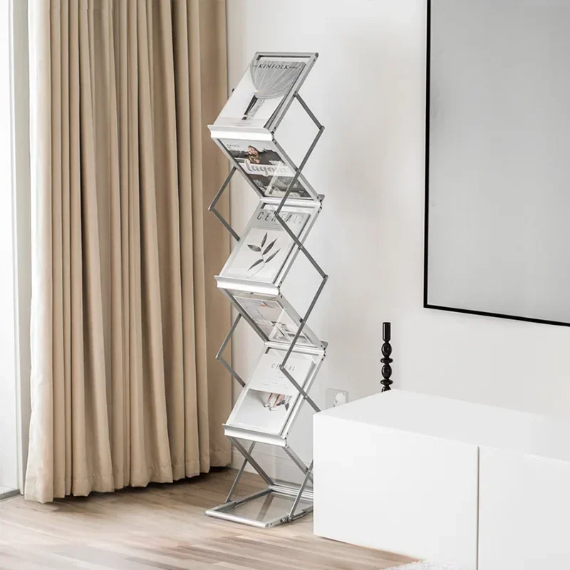 

Acrylic Exhibition Floor Portable Magazine Bookcase Aluminum Alloy Folding Data Rack Vertical Newspaper Rack