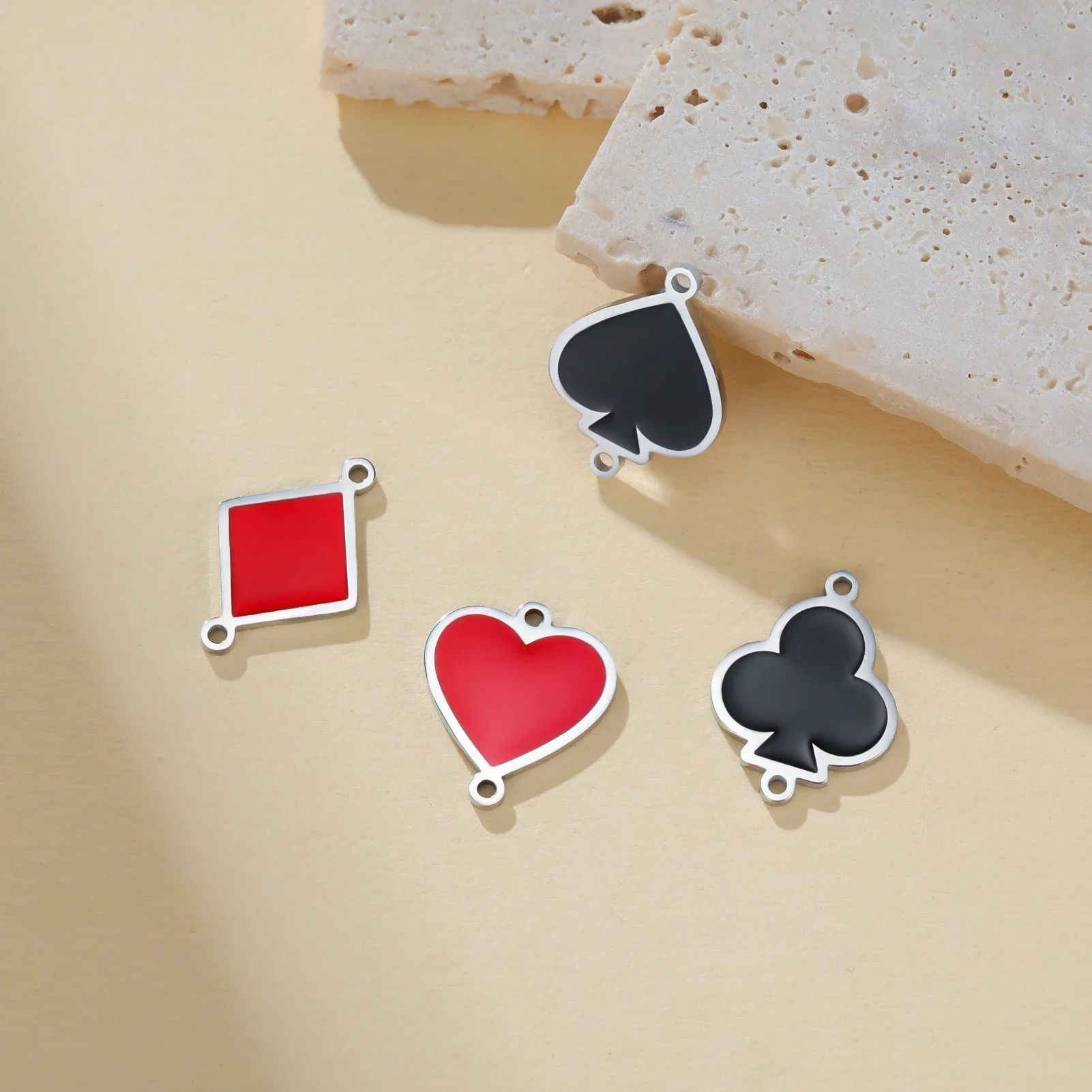 Enamel Poker Cards Charms for Jewelry Making Stainless Steel Gold Color Spade Pendant for Necklace Bracelet Accessories