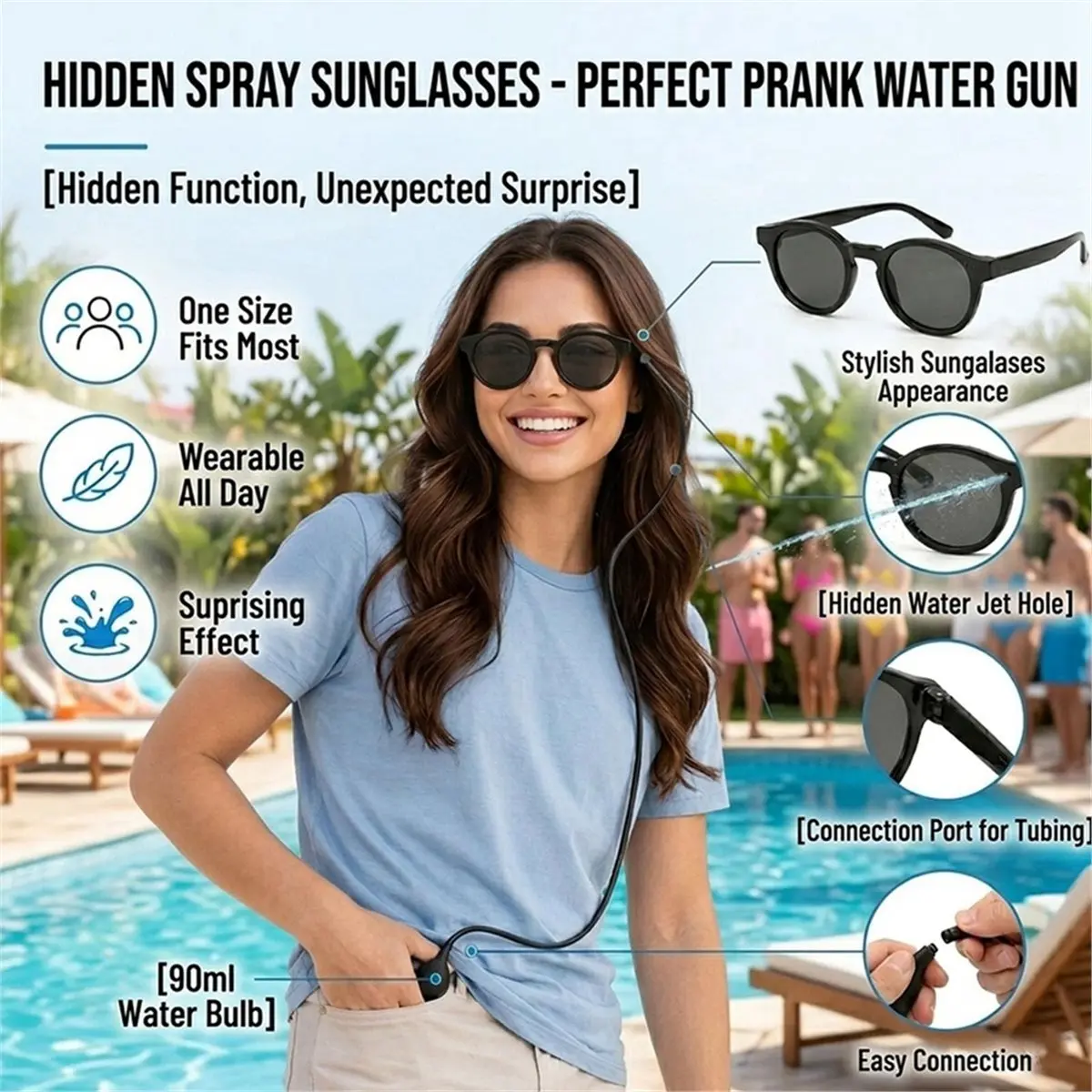 update. Prank Water Glasses, Hidden Water Shooting Sunglasses for Adults, Funny Squirt Glasses for Beach, Pool, Birthday Pranks