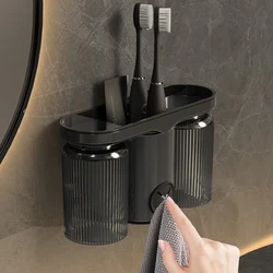 Wall Mounted Double Cup Non Perforated Dental Cup, Toothpaste Towel Storage Rack, Mouthwash Cup, Suitable For Bathrooms