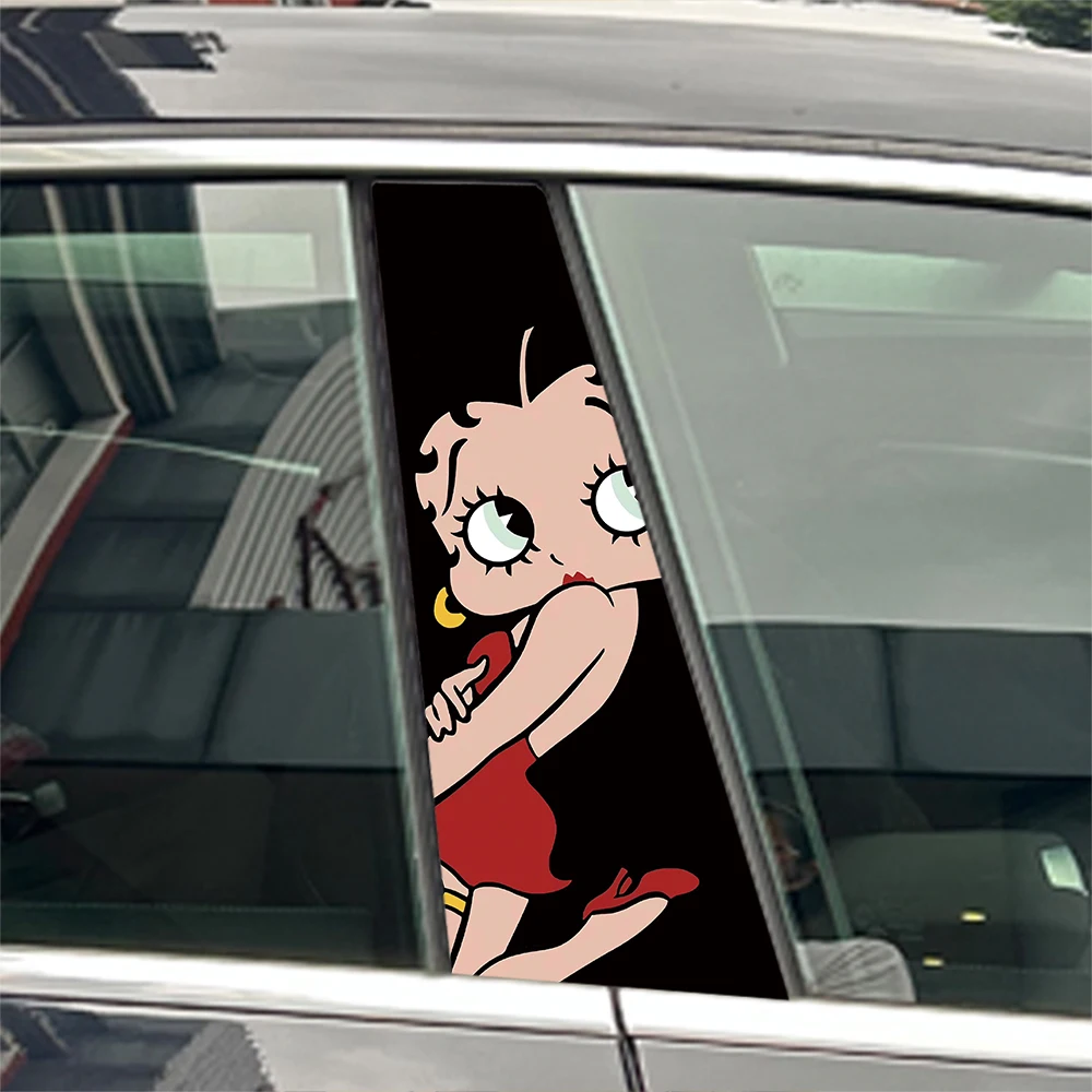 2pcs Anime Cute LSweet Lovely Girl Car B-pillar Stickers Center Column Decoration Cover Scratches Waterproof Decals