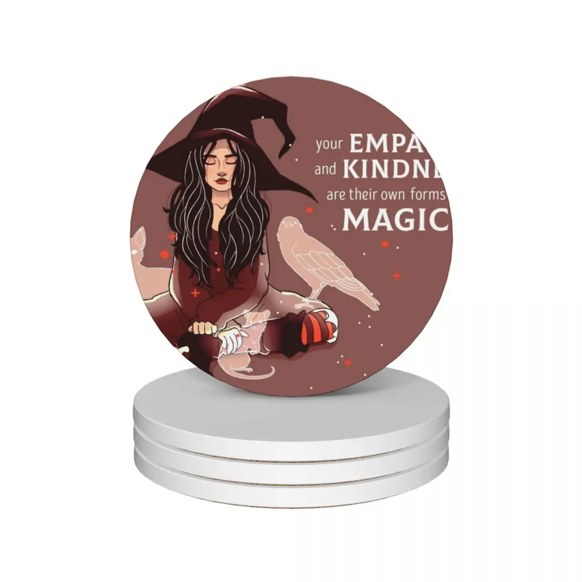 

Your Empathy and Kindness Are Their Own Forms of Magic Witch Ceramic Coasters (Set of 4) holder black Coasters