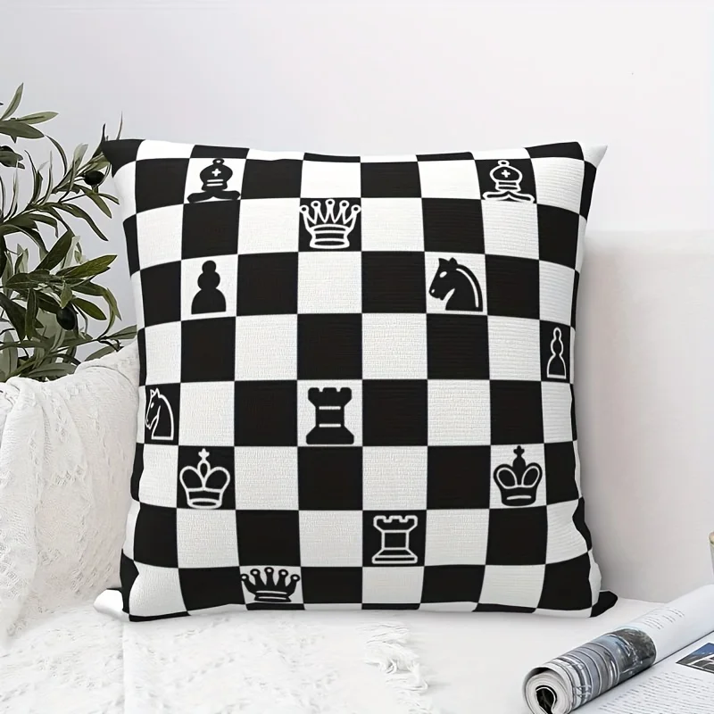 1pcs Chessboard Pattern Pillow Cover 45x45cm Square Dual-Side Print Decor Cushion Case Zipper Washable No Insert