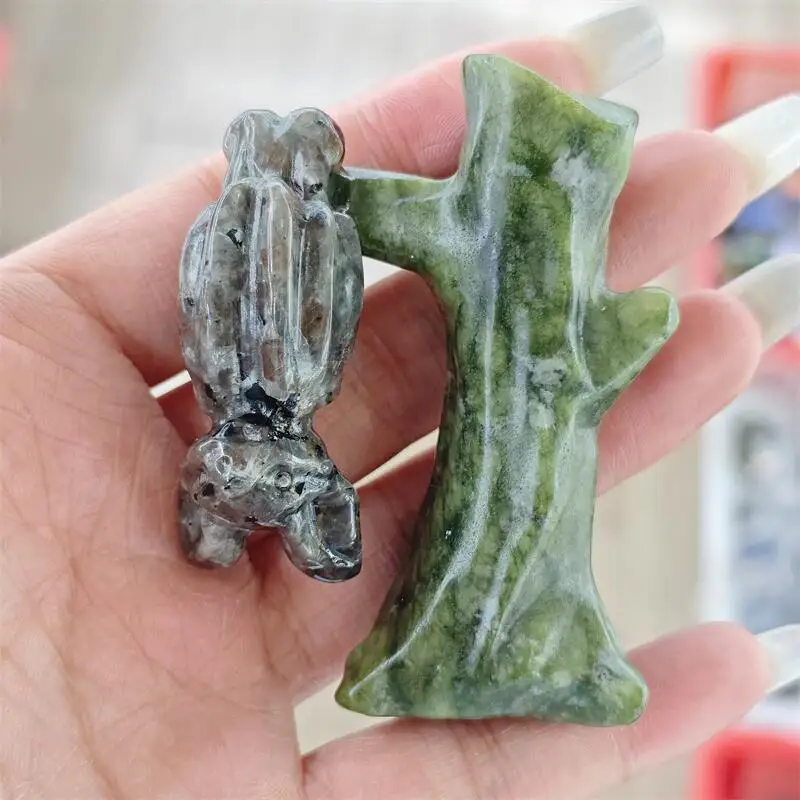 Natural Ophiolite Yooperlite Bat On The Tree Carving Healing Fengshui Stone Gemstones Home Decoration Holiday Gift 1PCS