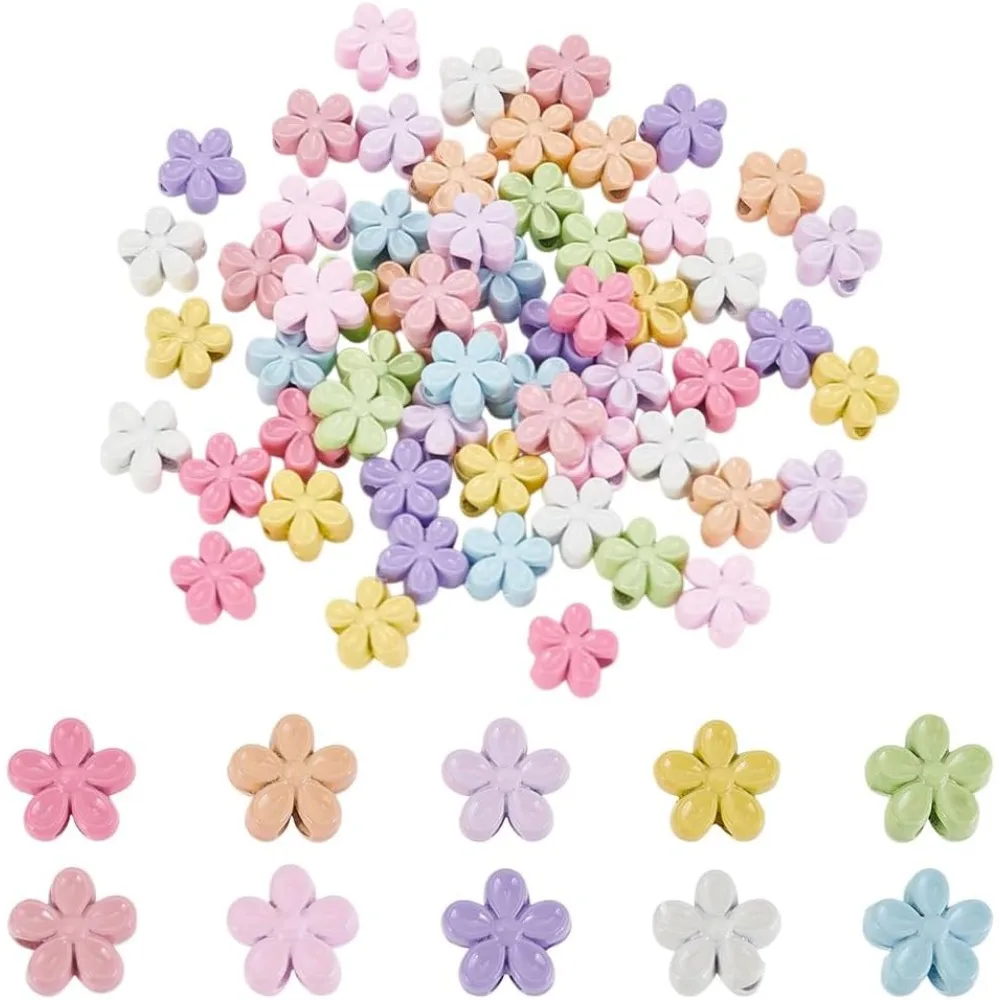 

60 Pcs Multicolor Five Petal Flower Beads Metal Enamel Floral Spacer Loose Beads Bulk for Valentine Friendship Bracelets