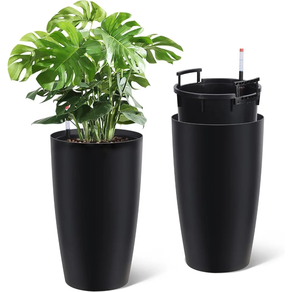 

22" Tall Round Planter Set of 2, Self Watering Pots for Indoor Plants, Large Flower Pot Outdoor with Built-in Drainage