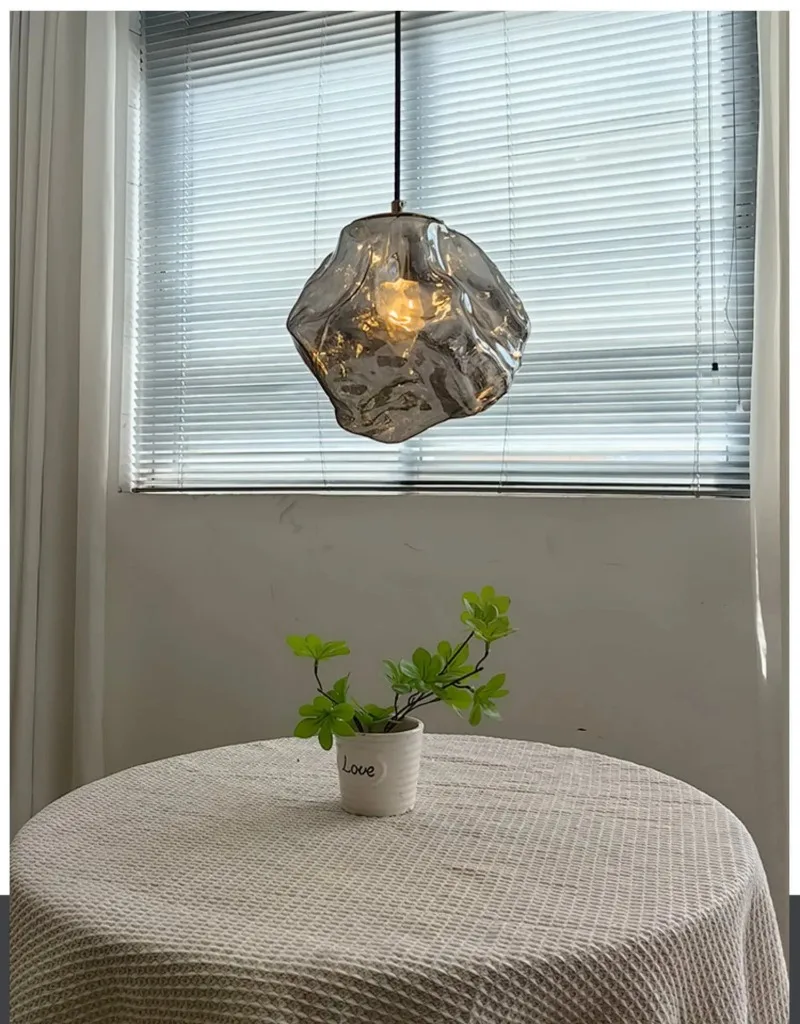 Ice Crystal Pendant Lamp Nordic Minimalism Bedside Restaurant Mirror Front Atmosphere Droplight Glass Stone Ceiling Chandelier