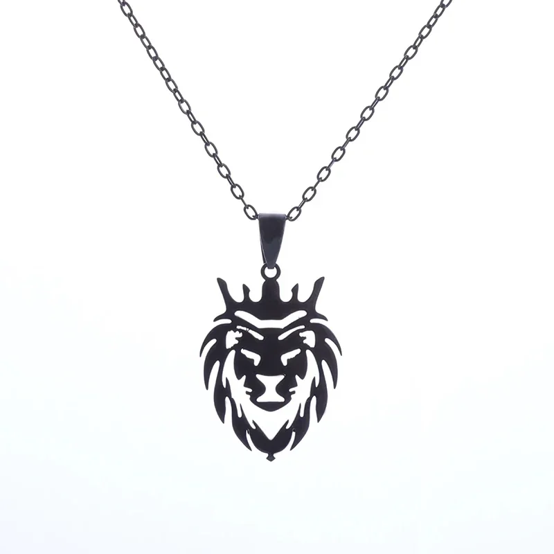 Stainless Steel Crown King Lion King Animal Necklace for Men Women Fashion Charm Casual Jewelry Gifts