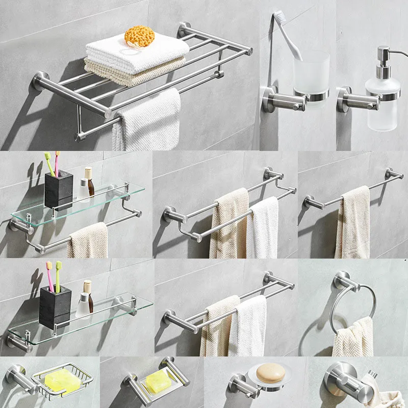 Stainless Steel Bathroom Shelf Toilet Towel Rack Toilet Towel Bar Soap Rack Glass Desk Storage Rack