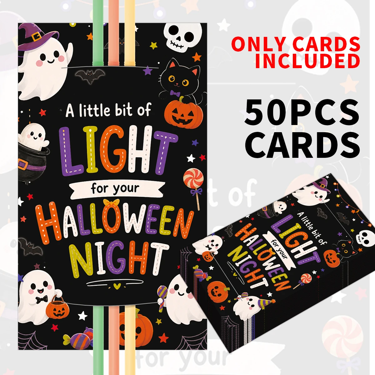 50 Stück Halloween-Leuchtstabhalter-Karten, Party-Geschenkanhänger, Zubehör für Bastelaktivitäten, Geschenkverpackungszubehör – Detail 5