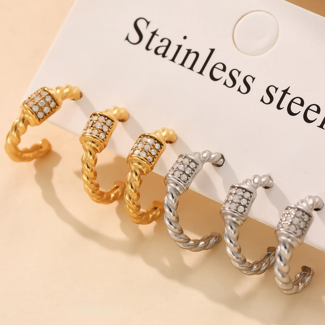 

Nivora Mimimalist Stainless Steel C Shape Zircon Twisted Stud Earrings For Women Hypoallergenic Wedding Earrings Jewelry Gifts