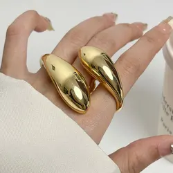 Metal Glossy Double Water Drop Open Ring for Women European and American Personality Exaggerated Trend Jewelry Accessories