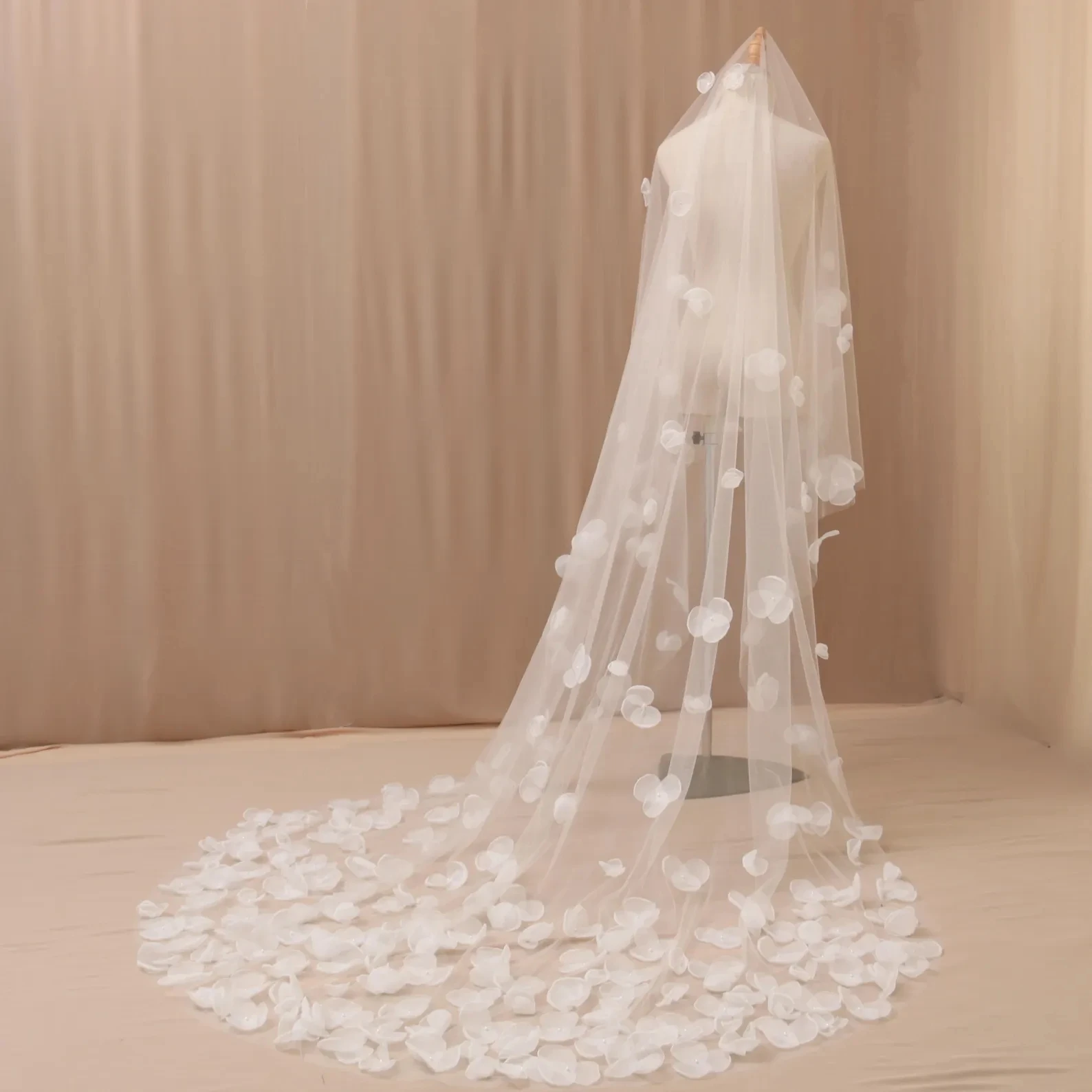 

3m 3D Floral Cathedral Wedding Veil Long Flowered Bridal Veil