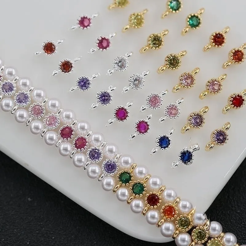 

6PCS 4mm Silver and Gold Color Round Zircon Glass Connector Charms for DIY Earring Necklace Bracelets Jewelry Making Findings