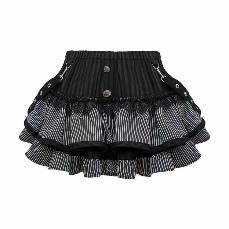 Women Sweet Lolita Lace Up Ruffles Cardigan Sexy Slim Fit Strapless Vest High Waist Ruched Skirts Early Autumn Three Piece Sets