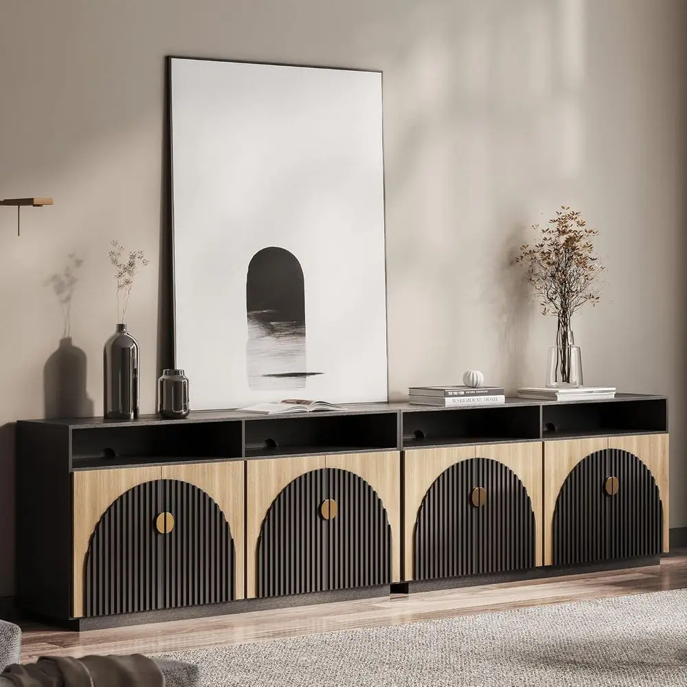 

2 шт. современных тумб под телевизор 65 дюймов с шкафами для хранения и открытыми полками, медиацентр в стиле века для гостиной