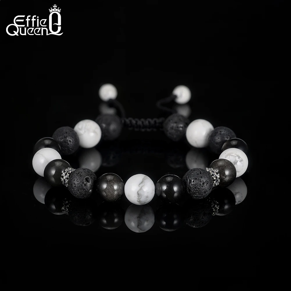 EFFIE QUEEN S925 Silver Dainty Natural Stone Black Obsidian Bead Bracelet with Volcanic Fashion Healing Banquet Jewelry GMB81