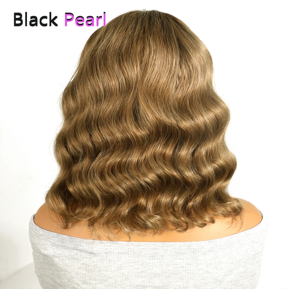 شعر مستعار بوب أساسي قصير مموج للجسم من بوس بيب، جذور الظل الأشقر العسلي، خالي من القسوة، مقاوم للعرق لأسبوع العمل #5