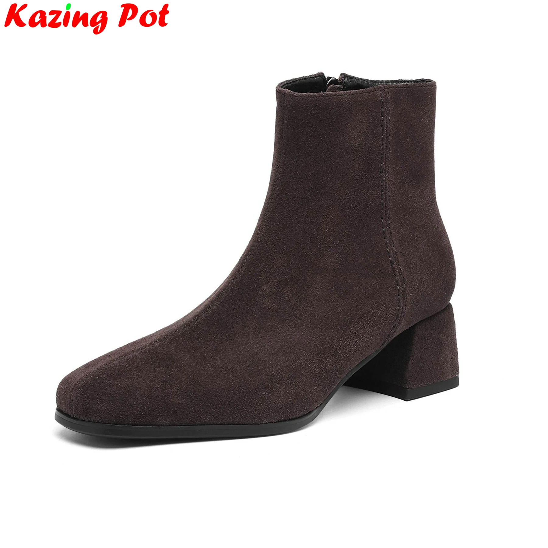 

Krazing Pot Cow Suede Med Heels Modern Boots Warm Winter Autumn Vintage Concise Casual Party Dating Comfort Women Ankle Boots