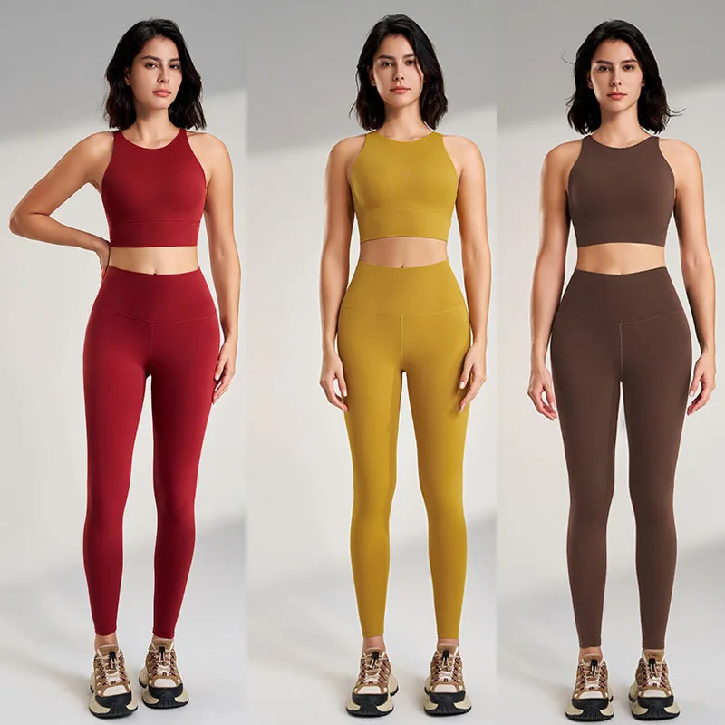 Conjunto de pantalones de Yoga para mujer, ropa de Yoga, cintura alta, melocotón, levantamiento de cadera, pantalones de Fitness, sujetador, nuevo