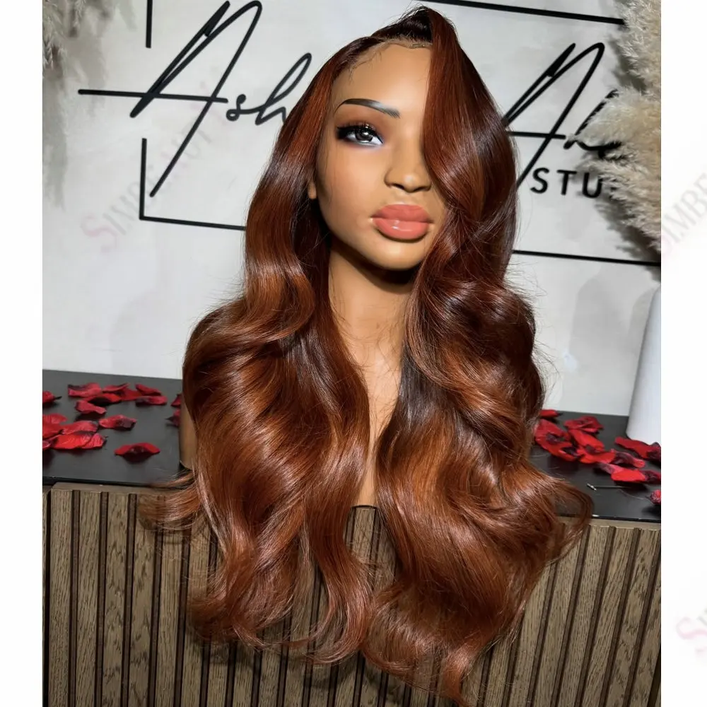 طويل فضفاض موجة الزنجبيل البرتقالي البني Hightlight360Lace شعر مستعار أمامي شعر الإنسان الدانتيل الشفاف سهلة Intsall Glueless5x5HD شعر مستعار دانتيل #1