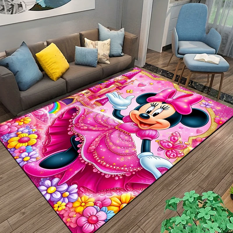 Disney Minnie Mickey Cartoon Pattern Living Room Bedroom Carpet Bedside Floor Mat 15 Size Kid's Room Cloakroom Play Mat Area Rug