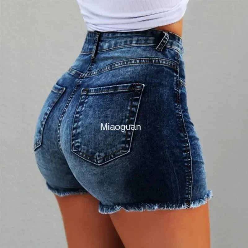 

2024 New High Waist Hot Pants Women's Jeans Available in Multiple Colors Women's Denim Stretch Shorts Stretch Tassel Distressed