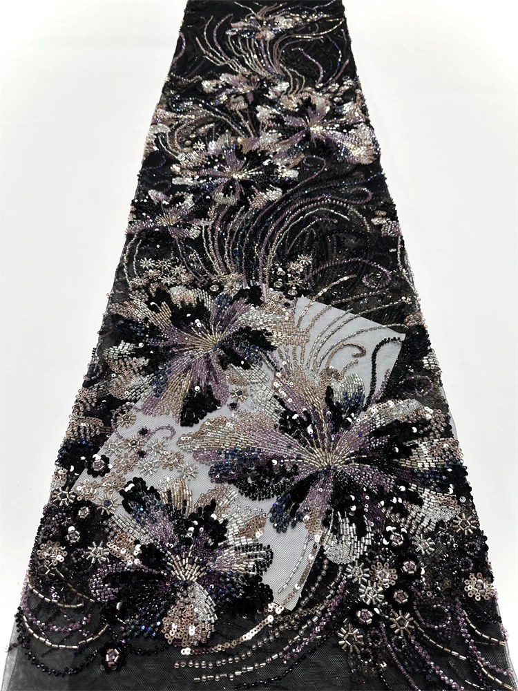 Luksusowa afrykańska koronka z koralikami, wysokiej jakości haftowana cekinami afrykańska francuska koronka do szycia sukienek.