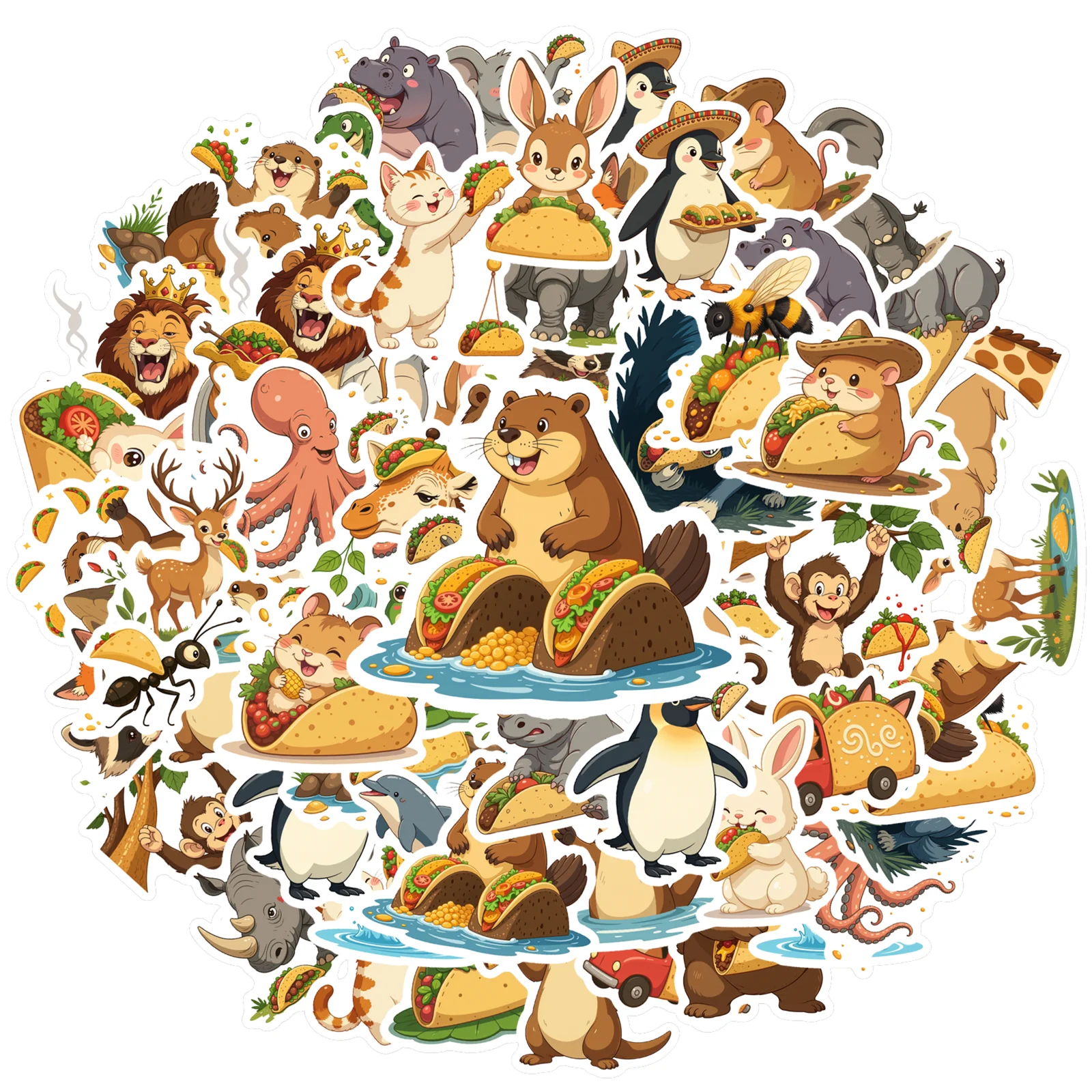 35pcs-100pcs Cartoon Cute Animals Stickers Whimsical Animal Eating Food DIY Stickers PVC Sticker For Notebook Luggage Mobile