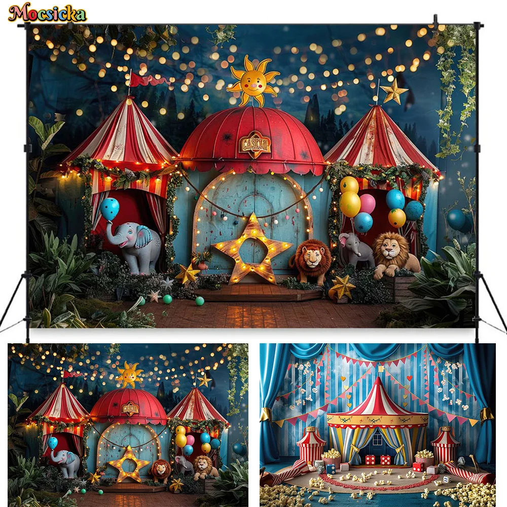 Circus Feast Night Photography Background Boy Girl Birthday Portrait Backdrop Animal Forest Tent Kid Cake Smash Photozone Studio