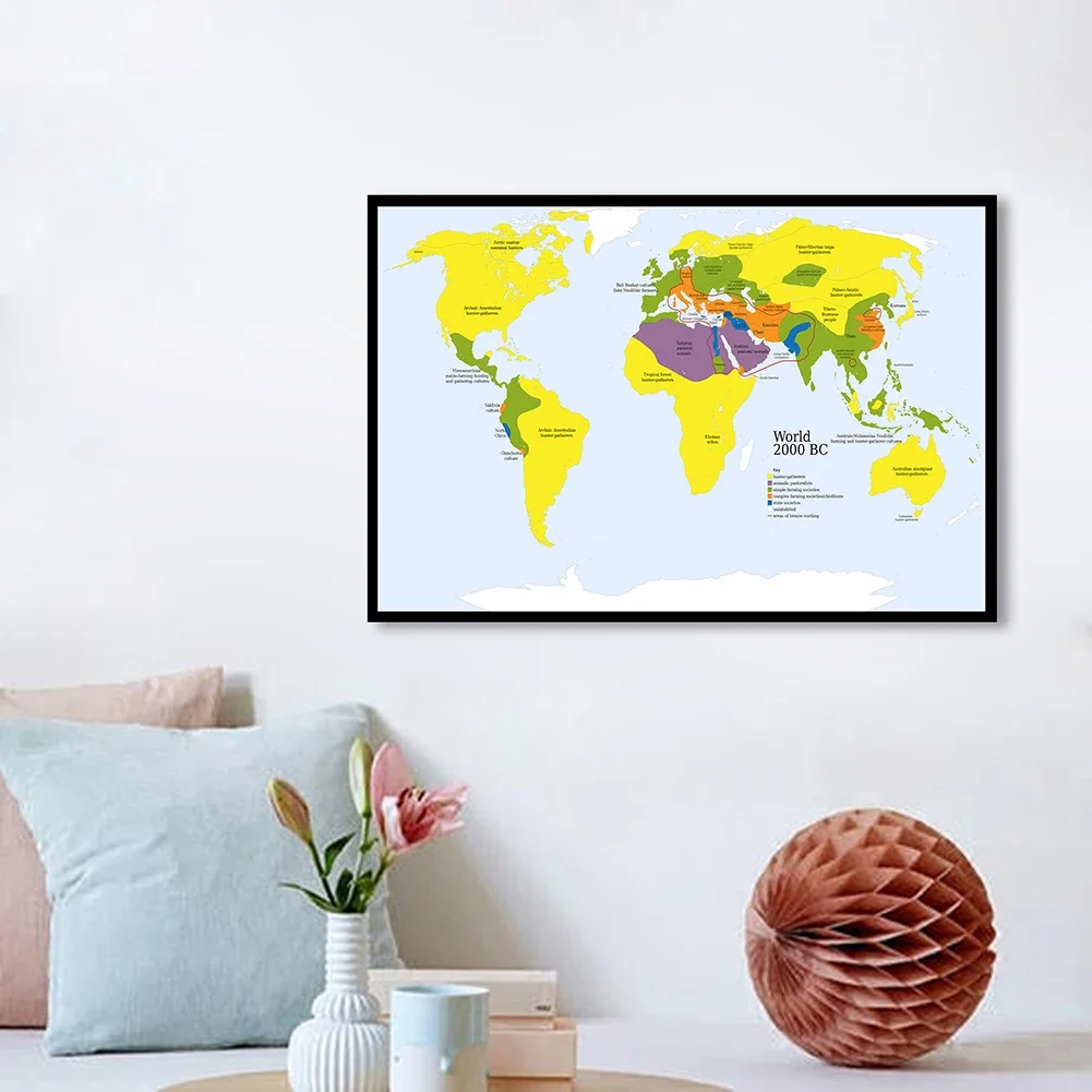 90*60cm The World Primitive tribe civilization Map In 2000 BC Non-woven Canvas Painting Retro Poster Home Decor School Supplies