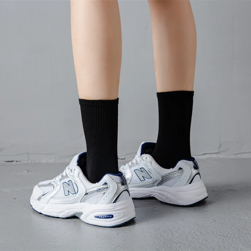 Winter All-match Sports Style Solid Color Stripes Simple Breathable Korean Cotton Socks Ladies Long Tube Autumn