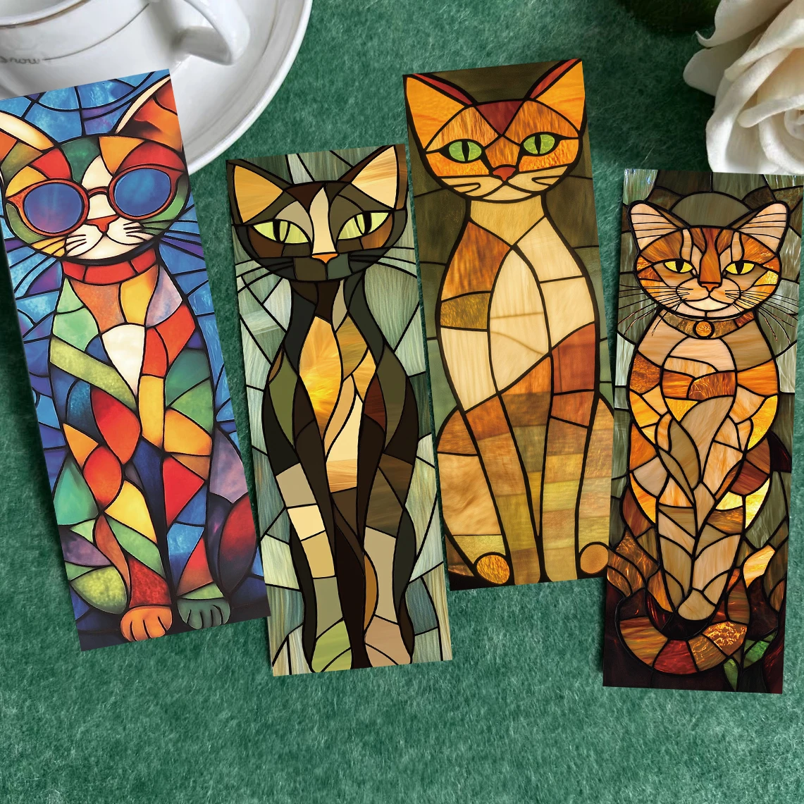 30Pcs Glass Texture Elegant Cat Bookmark Reading Book DIY Page Labeling Bookmarks Student Creative Gifts Paper Card