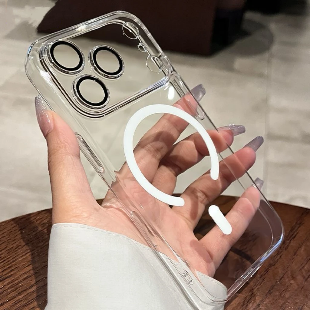 

For iPhone 17 16 15 14 13 Pro Max Case Original Magnetic Transparent Hard PC Cases For Magsafe Wireless Charge Cover