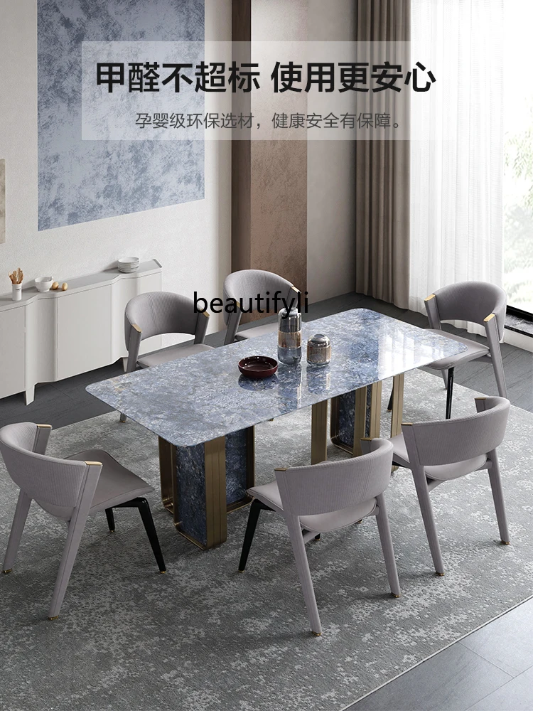 

A36 A36 Light luxury bright rock slab dining table Modern simple small apartment household luxury stone rectangular dining tabl